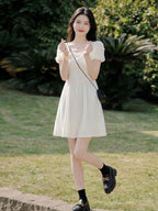 White Square Neck Puff Sleeve A-Line Mini Dress