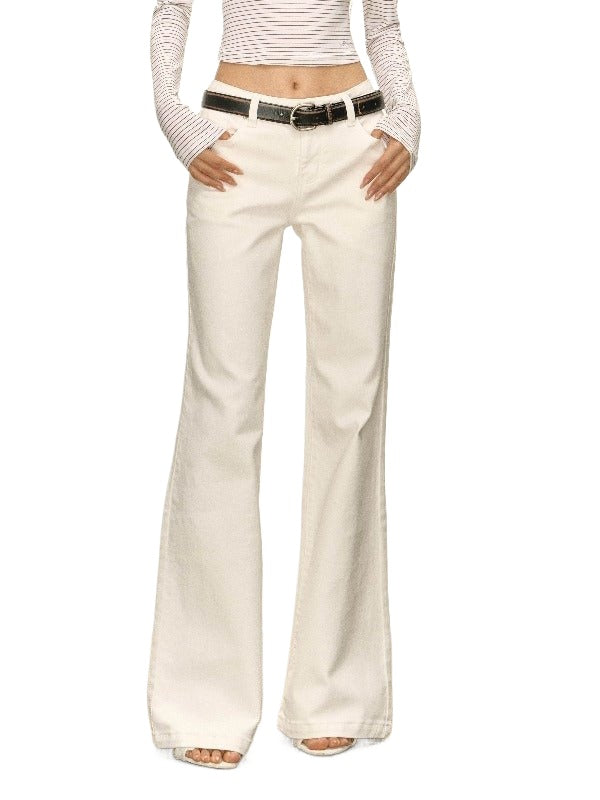 Beige High Waist Flare Denim Long Casual Pants Main image