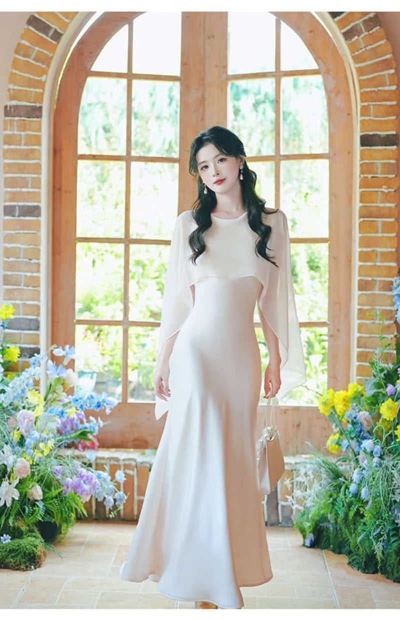 Elegant Round Neck Cape Overlay Mermaid Maxi Dress Secondary image