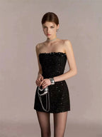 Black Sequin Strapless Mini Dress