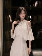Ivory Petal Bloom Cold Shoulder A-Line Maxi Dress