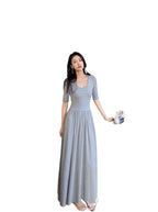 Gray U Neck Fit and Flare Maxi Dress