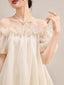 Ivory Off Shoulder Organza Ruffle Shift Mini Dress