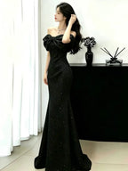 Off-Shoulder Bow Sequin Mermaid Evening Dress