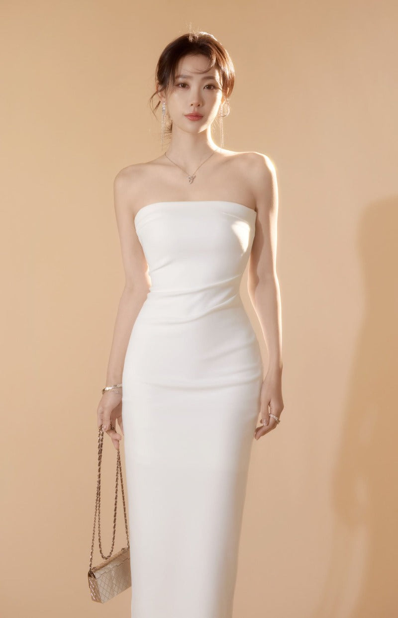 Ivory Strapless Ruched Bodycon Dress