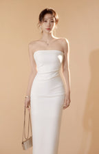 Ivory Strapless Ruched Bodycon Dress