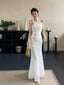 White One Shoulder Draped Fishtail Maxi Dress