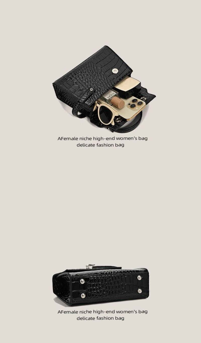 Croc-Embossed Mini Handbag with Detachable Strap