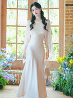 Elegant Round Neck Cape Overlay Mermaid Maxi Dress