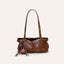 Retro Glossy Leather Shoulder Bag with Charm