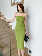 Strapless Scarf Neck Bodycon Midi Dress