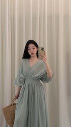 Cotton V-Neck Batwing Sleeve Maxi Dress
