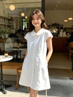 Ivory Peter Pan Collar Short Sleeve Waist-Defined A-Line Mini Dress
