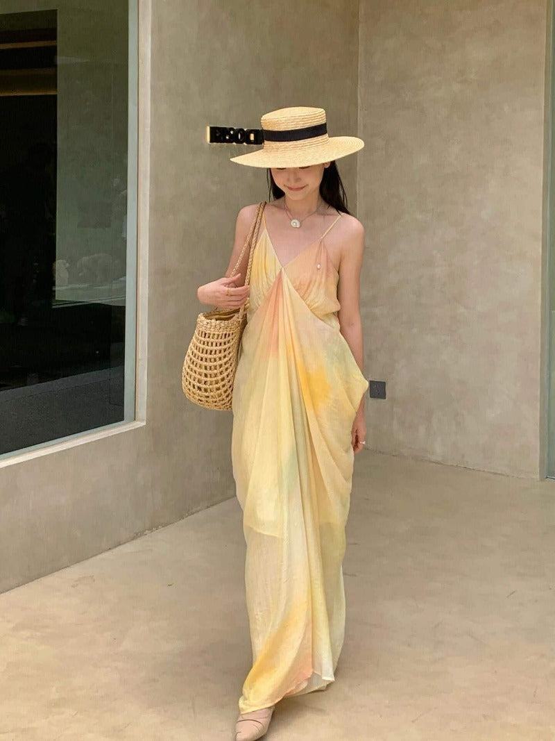 Sunwashed Yellow Draped Slip Maxi Dress
