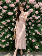 Pink Off-Shoulder Ruffle Mermaid Maxi Dress