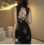 Midnight Gold Floral Mandarin Collar Qipao Maxi Dress