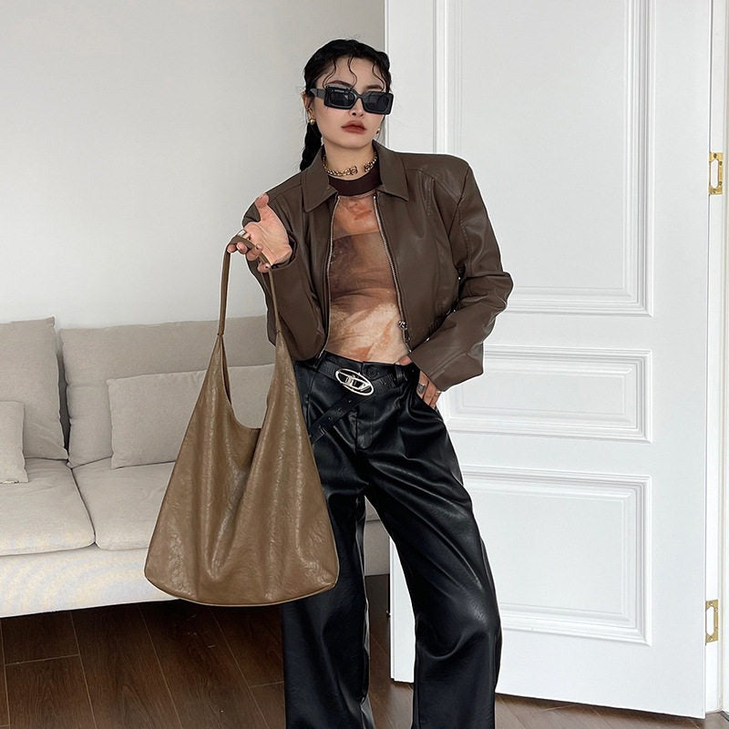 Slouchy Cowhide Shoulder Tote Bag
