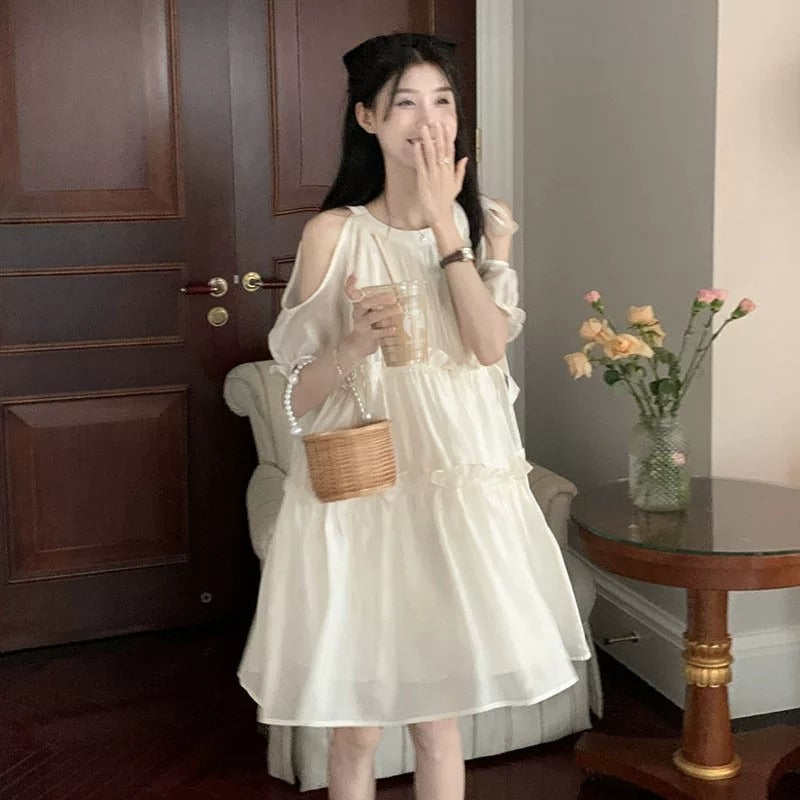 Ivory Soft Romance Cold Shoulder Midi Dress