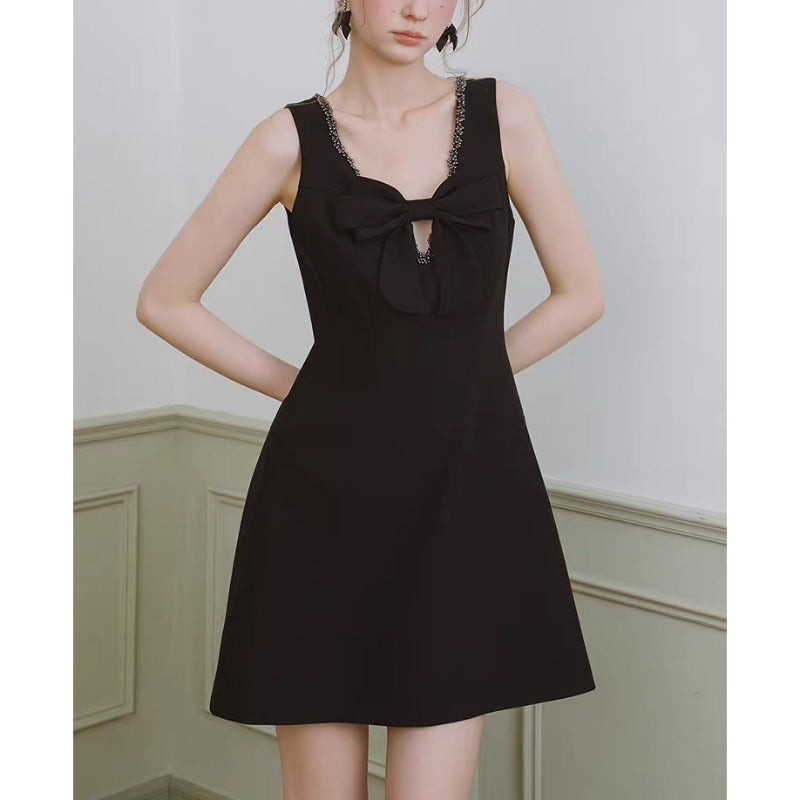 Bow V-Neck A-Line Mini Dress