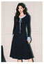 Navy Ribbon V Neck Bell Sleeve A-Line Dress