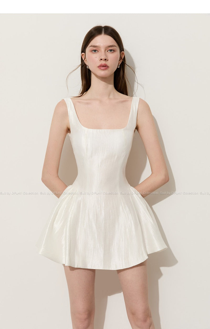 White Square Neck A-Line Mini Dress