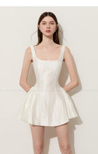 White Square Neck A-Line Mini Dress