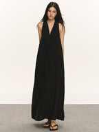 Lyocell Linen V Neck Sleeveless A-Line Maxi Dress