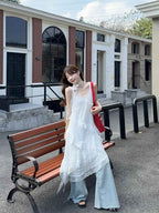 Romantic White Lace Tiered Asymmetric Midi Dress