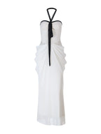 White Contrast Halter Lace-Inset Maxi Dress