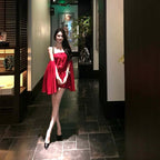 Red Off-Shoulder Draped Chiffon Mini Dress