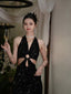 Black Sequin Halter Cutout Maxi Dress