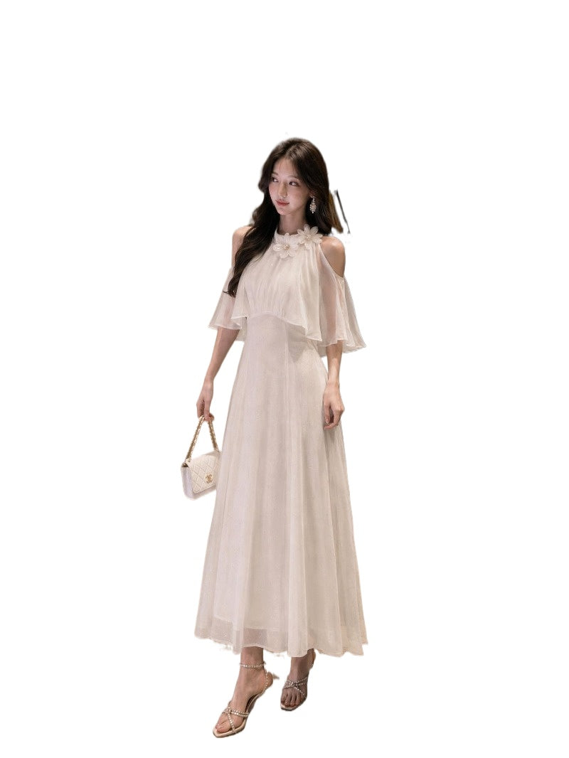 Ivory Petal Bloom Cold Shoulder A-Line Maxi Dress Main image