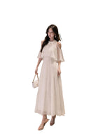 Ivory Petal Bloom Cold Shoulder A-Line Maxi Dress