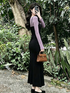 French Bow Long Sleeve Bodycon Maxi Dress Set