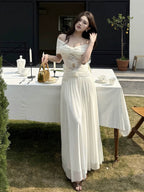 Black/White Off Shoulder Tie Waist A-Line Maxi Dress