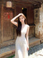 Beige Lace V-Neck Sleeveless Maxi Dress