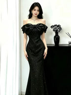 Off-Shoulder Bow Sequin Mermaid Evening Dress