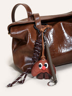 Retro Glossy Leather Shoulder Bag with Charm