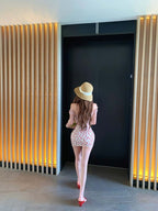 Cream Heart Print Off Shoulder Bodycon Mini Dress