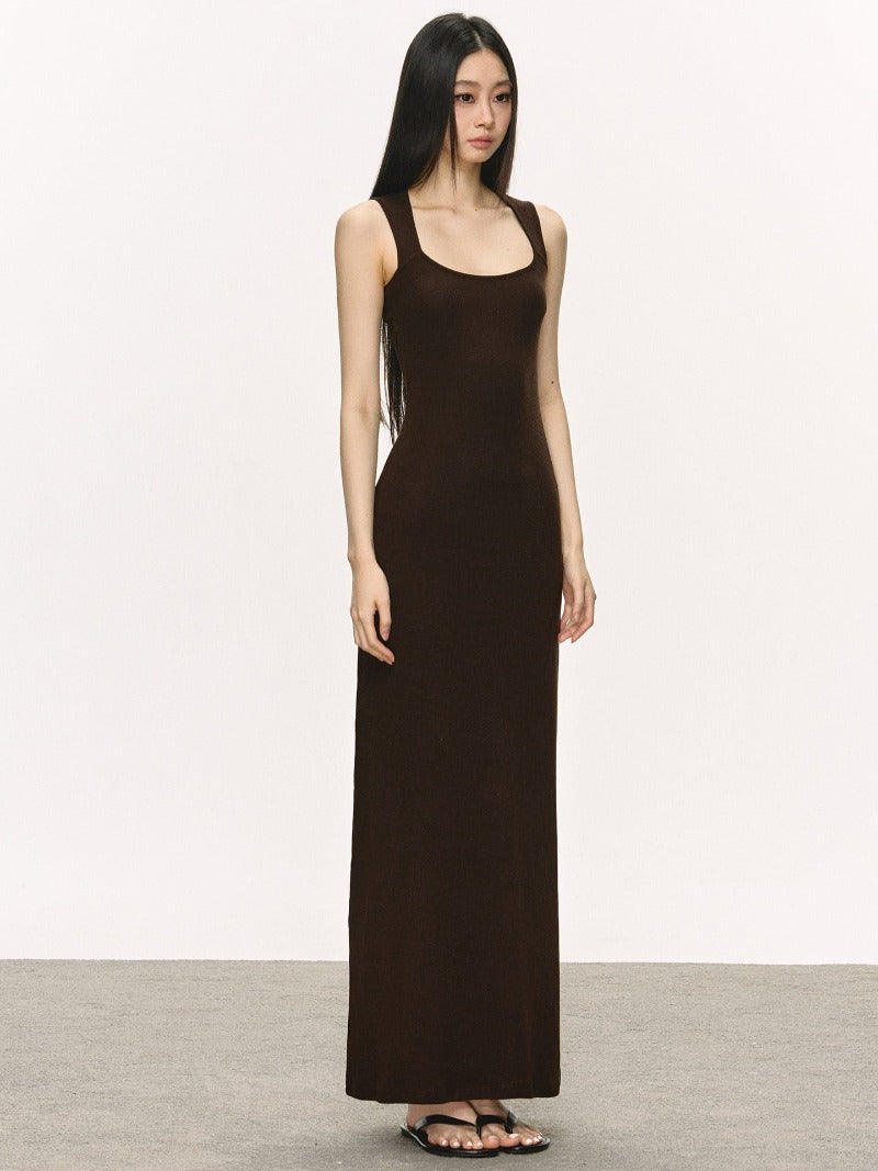 Scoop Neck Sleeveless Ribbed Knit Bodycon Maxi Dress