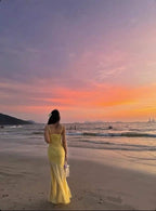 Sunlit Yellow Mesh Panel Mermaid Maxi Dress