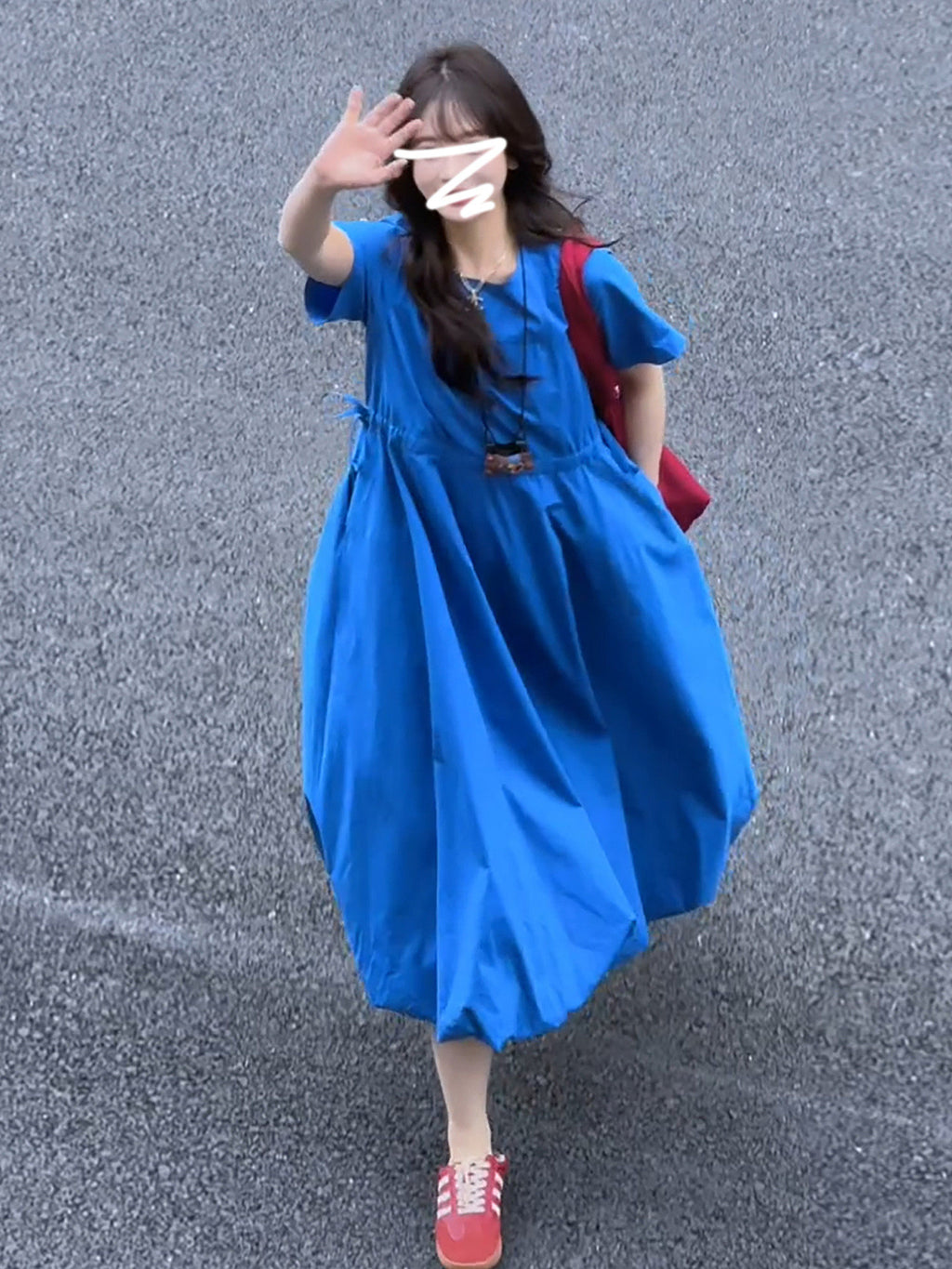 Plus Size Blue Short Sleeve Pocket Shift Maxi Dress