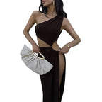 One Shoulder Cutout High Slit Maxi Dress
