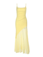 Sunlit Yellow Mesh Panel Mermaid Maxi Dress