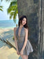 Gray Polka Dot Halter Backless A-Line Mini Dress