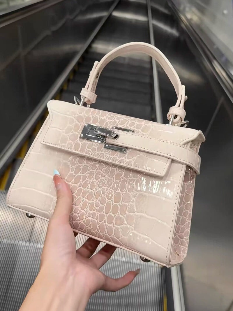Croc-Embossed Mini Handbag with Detachable Strap