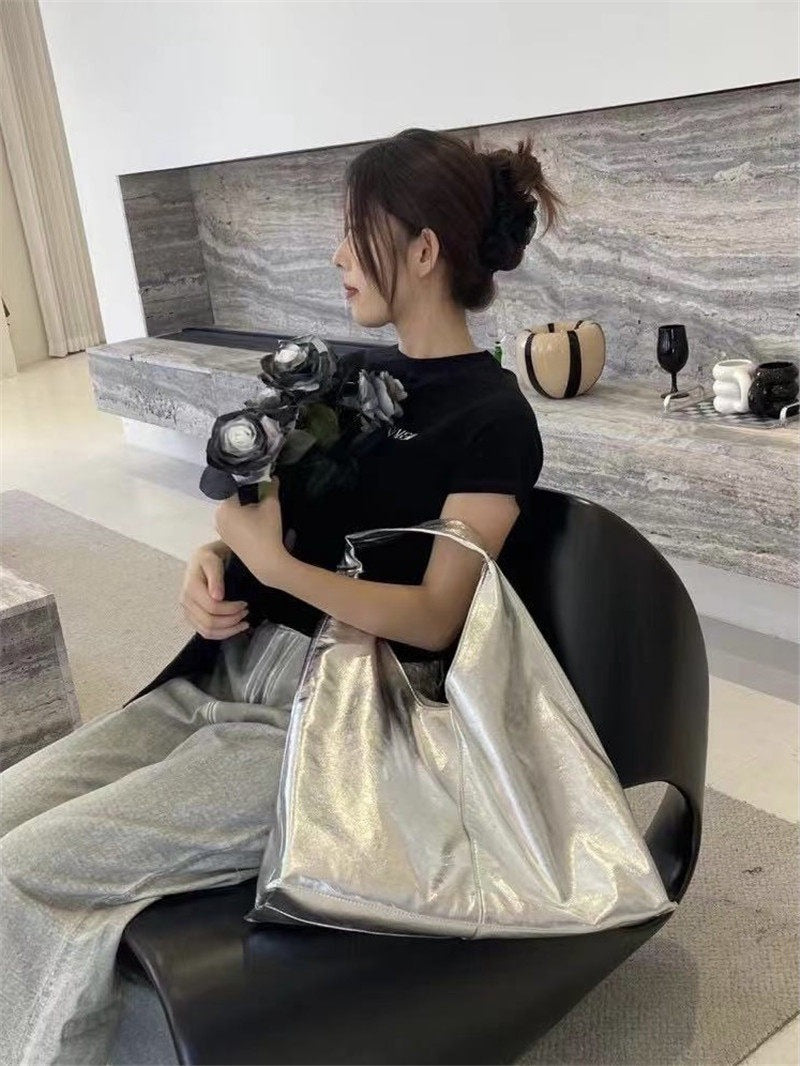 Slouchy Oversized PU Leather Shoulder Tote Bag