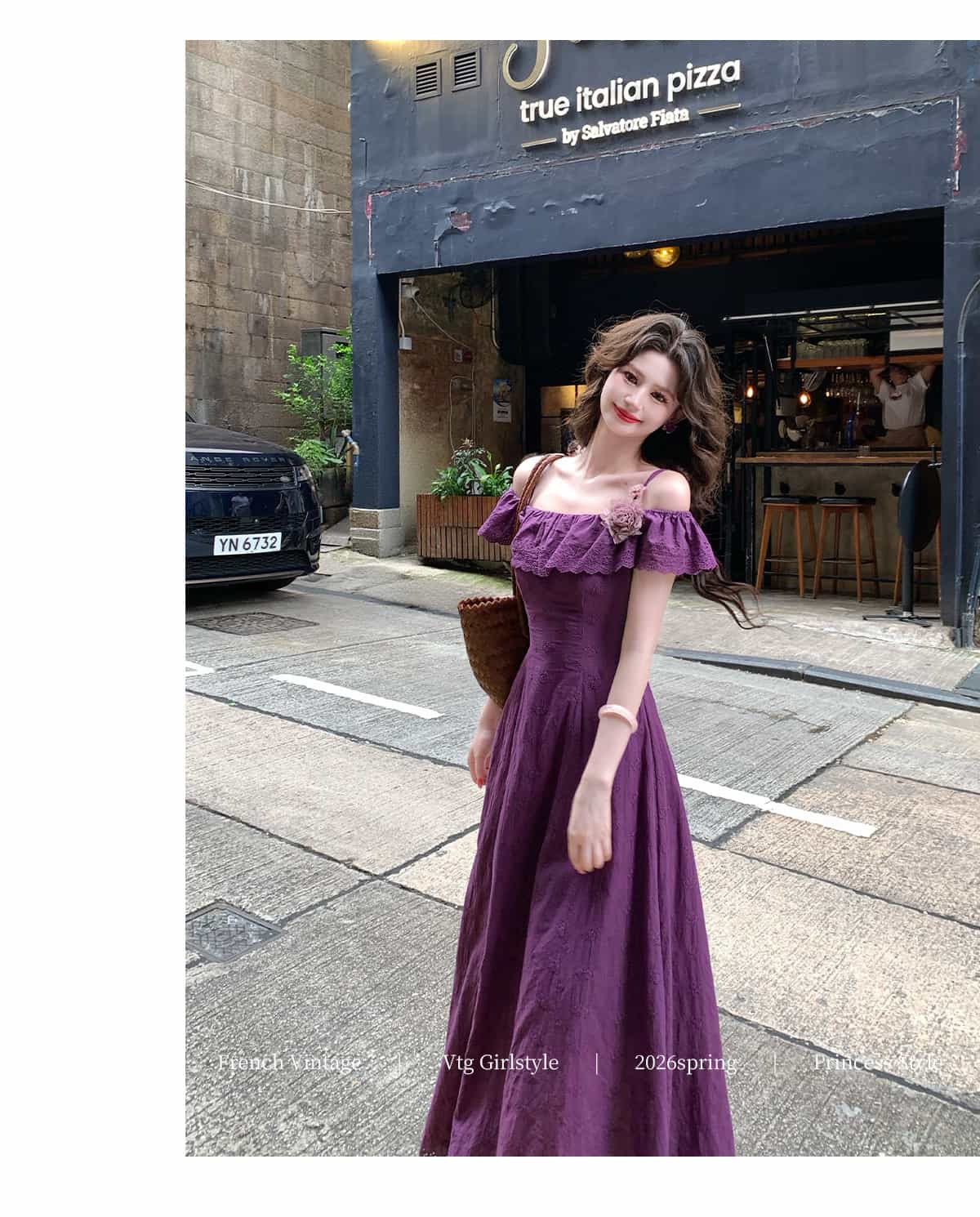 Purple Off Shoulder Embroidered A-Line Maxi Dress Main image