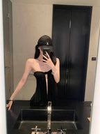 Black Sultry Strapless Tie Front Cutout Mini Dress