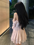 Blush Off Shoulder Puff Sleeve A-Line Mini Dress